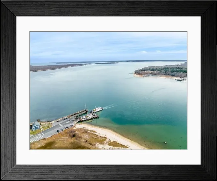 Framed Print : Aerial view of the Shelter Island Ferry in Shelter Island, NY