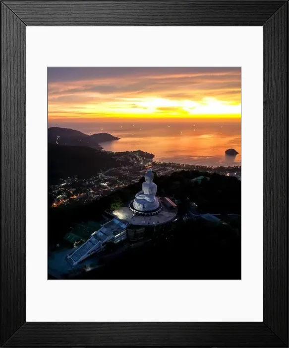 Framed Print : Aerial view of Big Buddha viewpoint at sunset in Phuket province, Thailand Framed Print : Aerial view of Big Buddha viewpoint at sunset in Phuket province, Thailand
