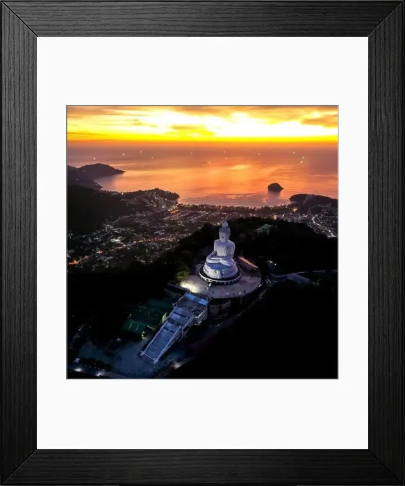 Framed Print : Aerial view of Big Buddha viewpoint at sunset in Phuket province, Thailand Framed Print : Aerial view of Big Buddha viewpoint at sunset in Phuket province, Thailand