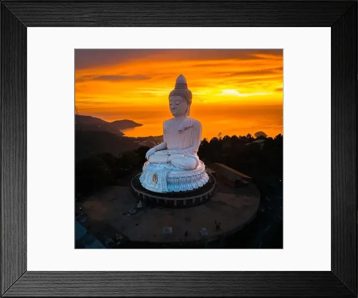 Framed Print : Aerial view of Big Buddha viewpoint at sunset in Phuket province, Thailand