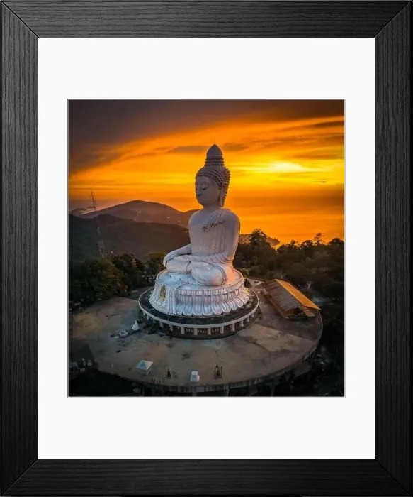 Framed Print : Aerial view of Big Buddha viewpoint at sunset in Phuket province, Thailand Framed Print : Aerial view of Big Buddha viewpoint at sunset in Phuket province, Thailand