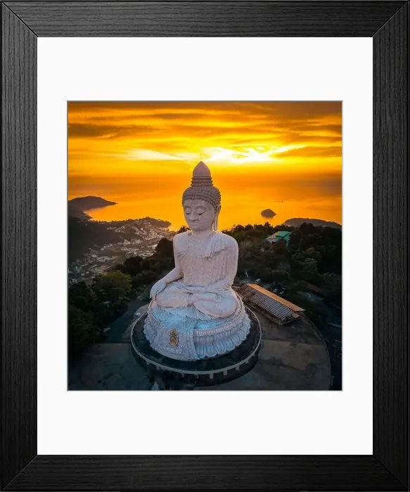 Framed Print : Aerial view of Big Buddha viewpoint at sunset in Phuket province, Thailand