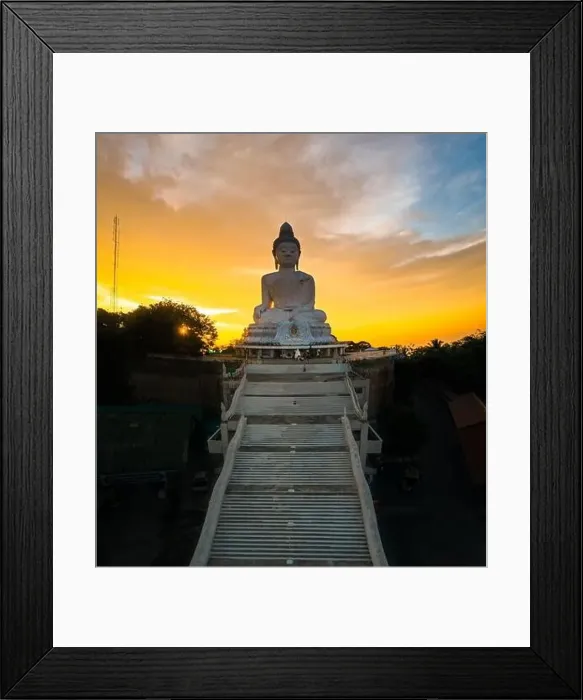 Framed Print : Aerial view of Big Buddha viewpoint at sunset in Phuket province, Thailand