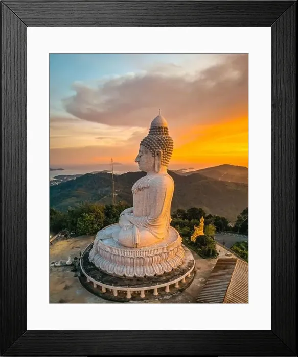 Framed Print : Aerial view of Big Buddha viewpoint at sunset in Phuket province, Thailand Framed Print : Aerial view of Big Buddha viewpoint at sunset in Phuket province, Thailand