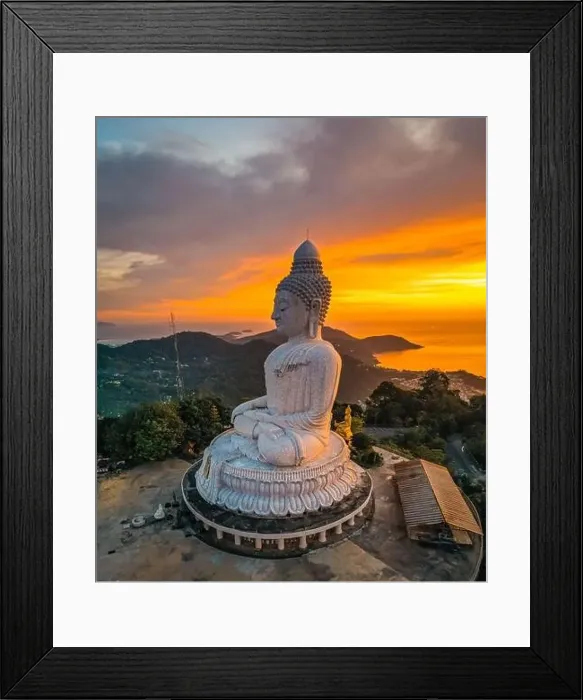 Framed Print : Aerial view of Big Buddha viewpoint at sunset in Phuket province, Thailand