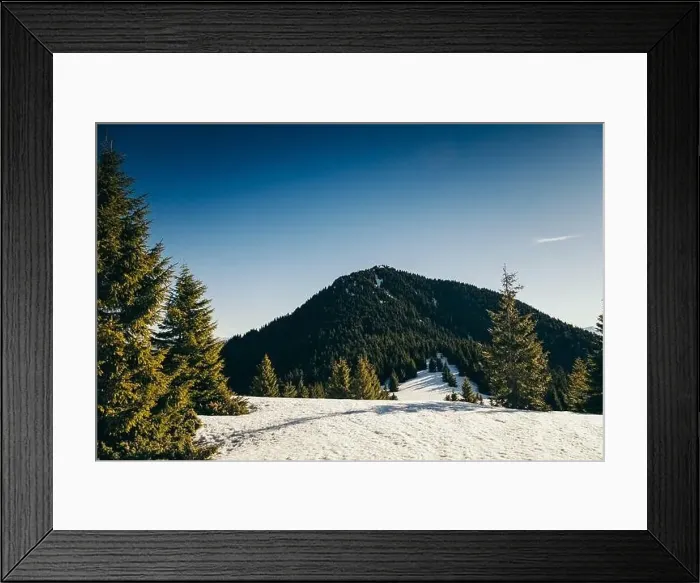 Framed Print : Winter mountains, snow coniferous forest, blue sky, spring Framed Print : Winter mountains, snow coniferous forest, blue sky, spring