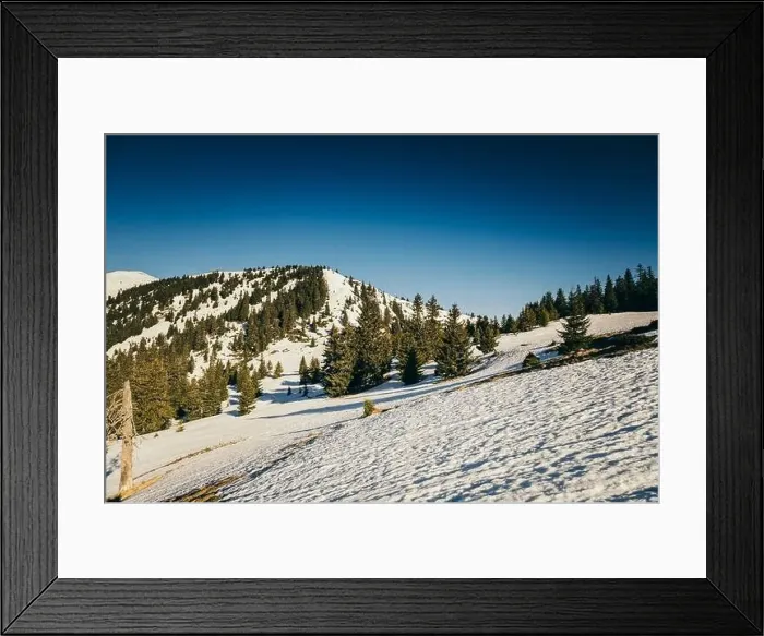 Framed Print : Winter mountains in the snow, coniferous forest, spring, snowy meadow Framed Print : Winter mountains in the snow, coniferous forest, spring, snowy meadow