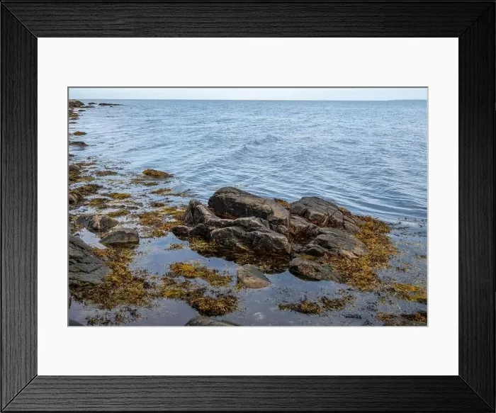 Framed Print : A rocky shoreline with blue water and a blu sky in the background. Picture from Skalderviken, southern Sweden Framed Print : A rocky shoreline with blue water and a blu sky in the background. Picture from Skalderviken, southern Sweden