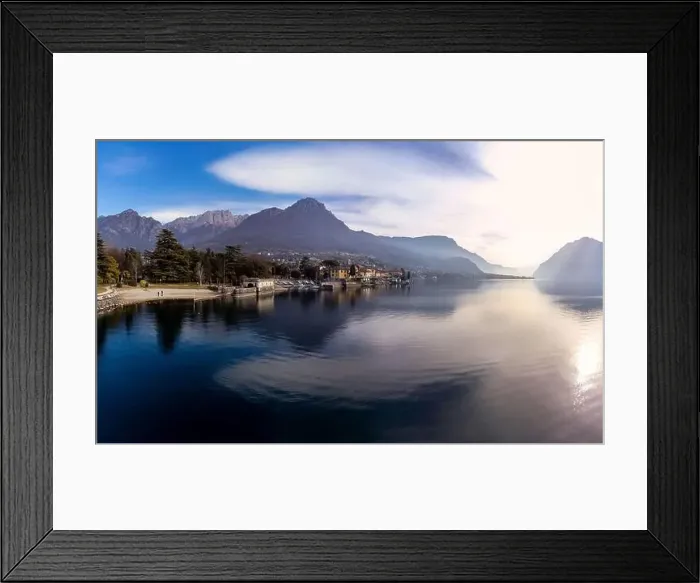 Framed Print : Aerial view beautiful panorama of Lake Como coastline, old little village, Mandello del Lario, Lombardy, Italy Framed Print : Aerial view beautiful panorama of Lake Como coastline, old little village, Mandello del Lario, Lombardy, Italy