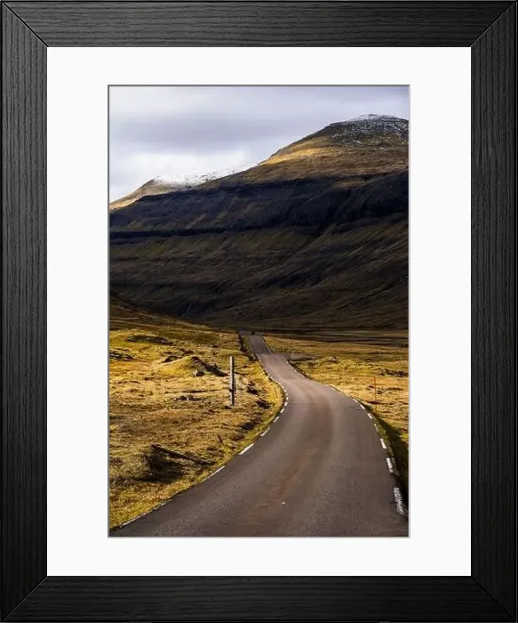 Framed Print : A scenic empty straight road in Faroe Islands Framed Print : A scenic empty straight road in Faroe Islands