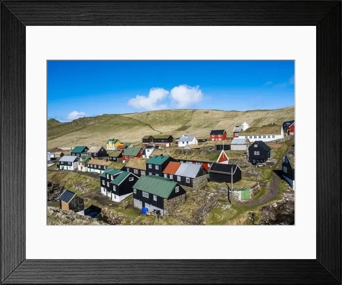 Framed Print : Landscape picture of the beautiful remote village of Mykines in Faroe Islands Framed Print : Landscape picture of the beautiful remote village of Mykines in Faroe Islands