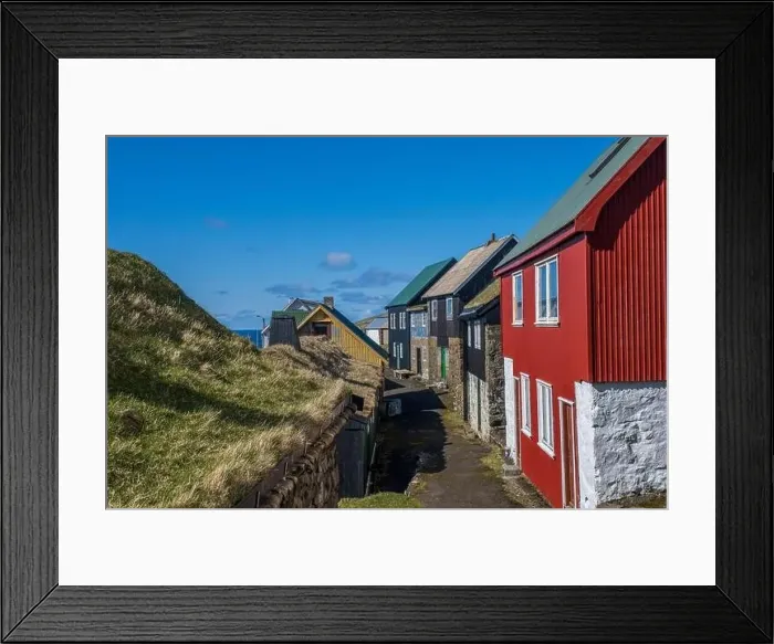 Framed Print : Colourful houses, in the remote village of Mykines in Faroe Islands Framed Print : Colourful houses, in the remote village of Mykines in Faroe Islands