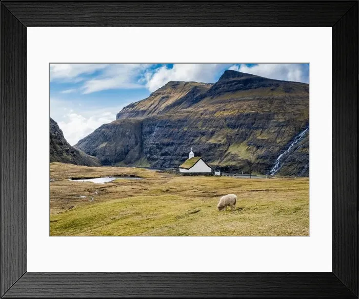Framed Print : A picturesque church with a sheep, in Saksun, Faroe Islands Framed Print : A picturesque church with a sheep, in Saksun, Faroe Islands