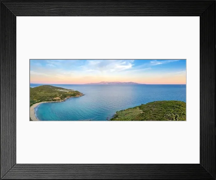 Framed Print : Aerial panorama of summer seascape of Mediterranean sea. Green hills of Peloponnese peninsula, Greece, Europe Framed Print : Aerial panorama of summer seascape of Mediterranean sea. Green hills of Peloponnese peninsula, Greece, Europe