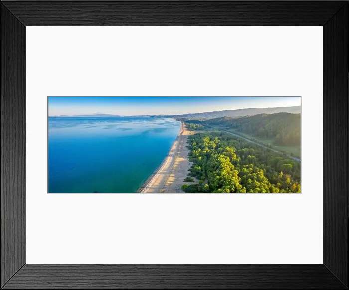 Framed Print : Aerial panorama of summer seascape of Mediterranean sea. Green hills of Peloponnese peninsula, Greece, Europe Framed Print : Aerial panorama of summer seascape of Mediterranean sea. Green hills of Peloponnese peninsula, Greece, Europe