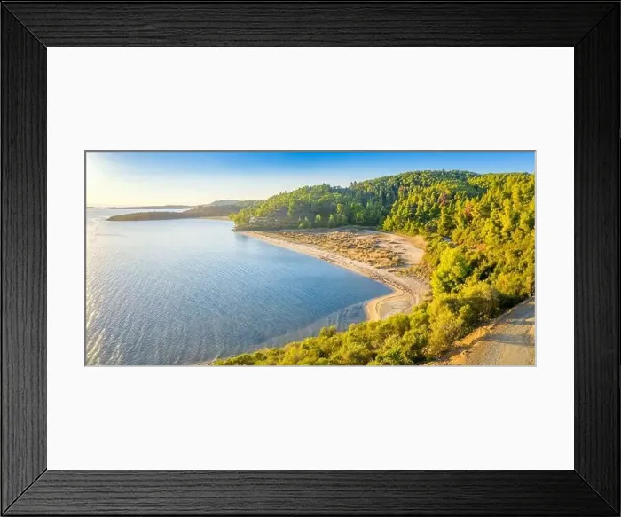 Framed Print : Aerial panorama of summer seascape of Mediterranean sea. Green hills of Peloponnese peninsula, Greece, Europe Framed Print : Aerial panorama of summer seascape of Mediterranean sea. Green hills of Peloponnese peninsula, Greece, Europe