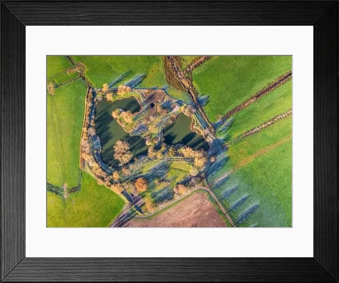Framed Print : Top Dawn view over Ponds, Fields and Meadows, Topsham, Devon, England Framed Print : Top Dawn view over Ponds, Fields and Meadows, Topsham, Devon, England