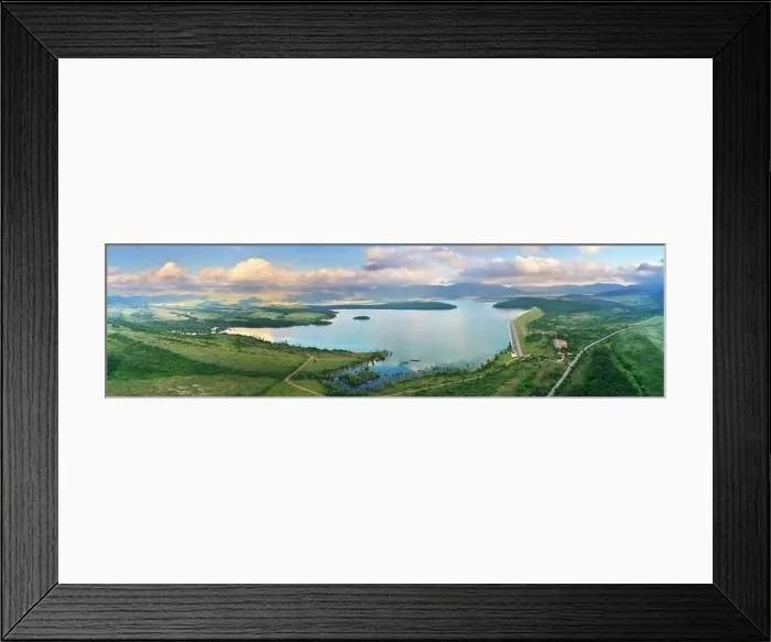 Framed Print : Big lake in mountain valley. Aerial panorama nature scene Framed Print : Big lake in mountain valley. Aerial panorama nature scene