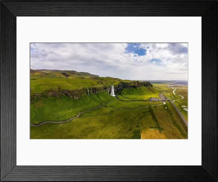 Framed Print : Aerial view of Seljalandsfoss Waterfall in Iceland Framed Print : Aerial view of Seljalandsfoss Waterfall in Iceland