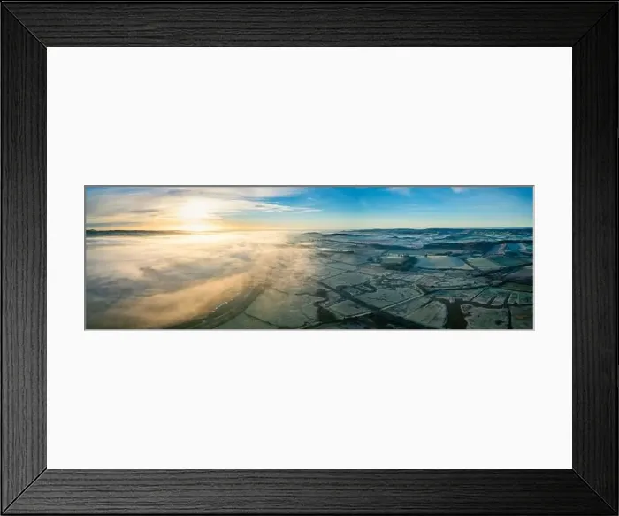 Framed Print : Sunrise over Marshland and River Exe in fog, RSPB Exminster and Powderham Marshe from a drone, Exeter, Devon, England Framed Print : Sunrise over Marshland and River Exe in fog, RSPB Exminster and Powderham Marshe from a drone, Exeter, Devon, England