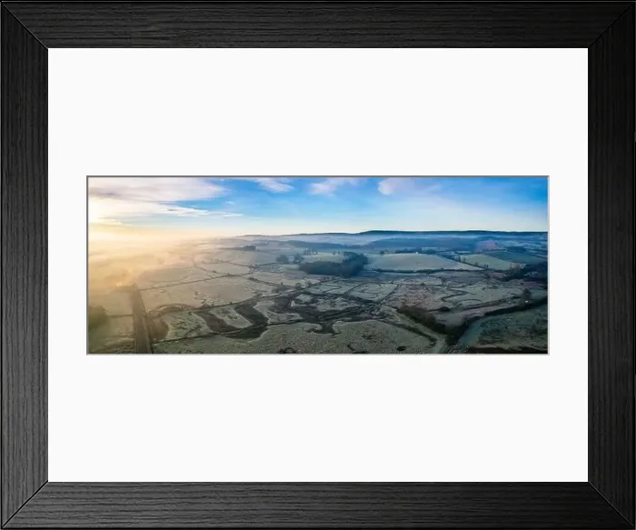 Framed Print : Sunrise over Marshland and River Exe in fog, RSPB Exminster and Powderham Marshe from a drone, Exeter, Devon, England Framed Print : Sunrise over Marshland and River Exe in fog, RSPB Exminster and Powderham Marshe from a drone, Exeter, Devon, England