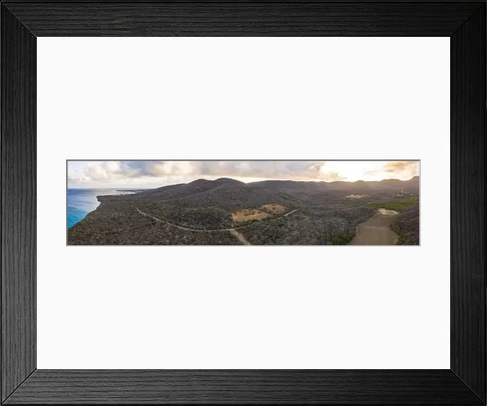 Framed Print : Aerial view of sunrise scenery with ocean and coast around Knip area, Curacao, Caribbean Framed Print : Aerial view of sunrise scenery with ocean and coast around Knip area, Curacao, Caribbean