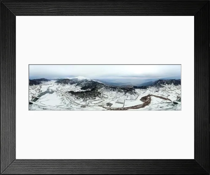 Framed Print : Aerial Panoramic shot of Odemis Bozdag and lake Golcuk with snow in winter season. Shot with a drone Framed Print : Aerial Panoramic shot of Odemis Bozdag and lake Golcuk with snow in winter season. Shot with a drone