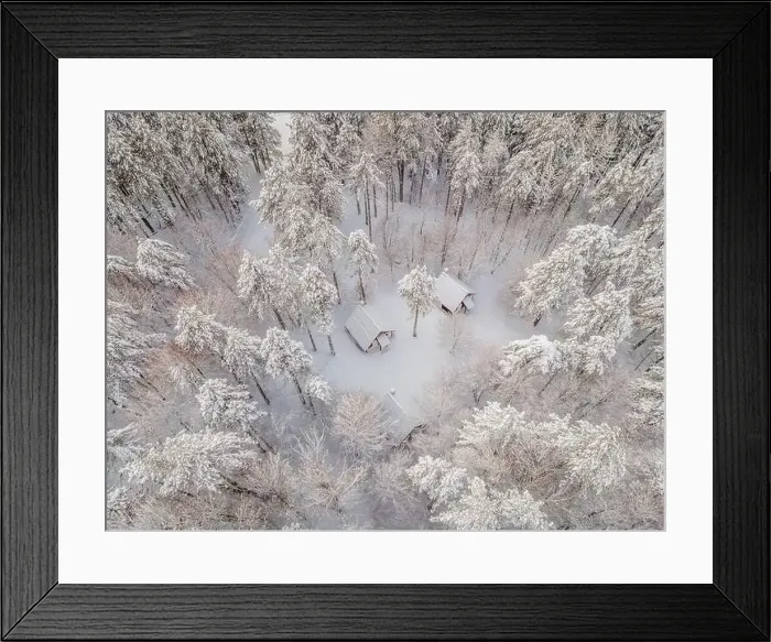 Framed Print : Aerial view of a winter snow-covered pine forest Framed Print : Aerial view of a winter snow-covered pine forest