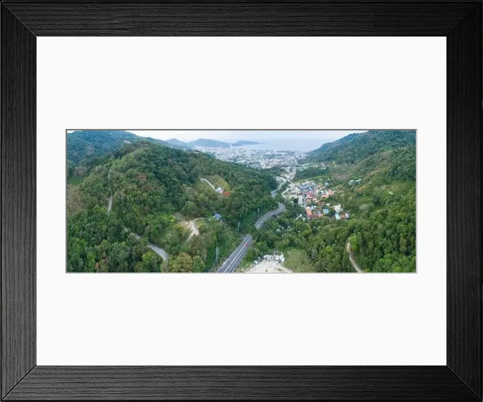 Framed Print : Aerial view of mountain road in forest in autumn season Top view from drone of curve road Colorful landscape with Framed Print : Aerial view of mountain road in forest in autumn season Top view from drone of curve road Colorful landscape with