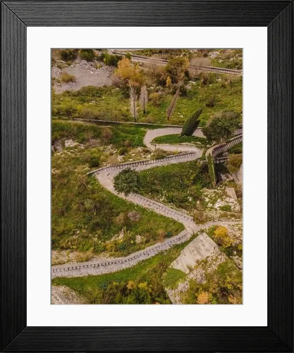 Framed Print : Kotor Old Town Ladder of Kotor Fortress Hiking Trail. Aerial drone view Framed Print : Kotor Old Town Ladder of Kotor Fortress Hiking Trail. Aerial drone view