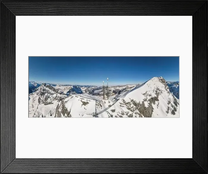 Framed Print : Drone view at the cliffwalk of mount Titlis over Engelberg on the Swiss alps Framed Print : Drone view at the cliffwalk of mount Titlis over Engelberg on the Swiss alps