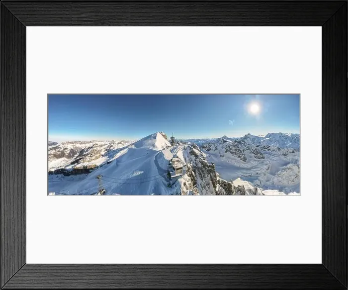 Framed Print : Drone view at mount Titlis over Engelberg on the Swiss alps Framed Print : Drone view at mount Titlis over Engelberg on the Swiss alps