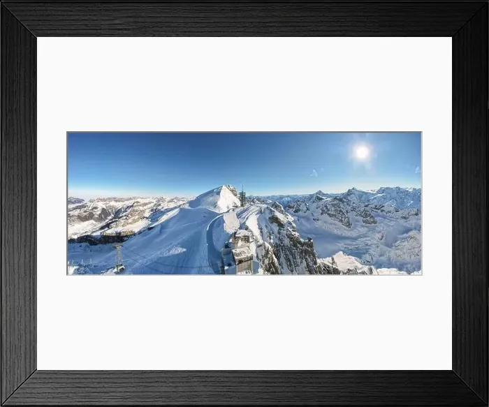 Framed Print : Drone view at mount Titlis over Engelberg on the Swiss alps