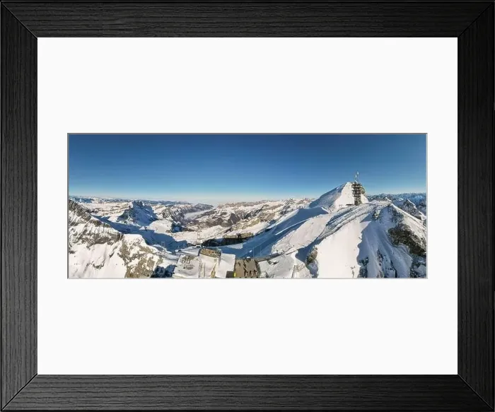 Framed Print : Drone view at mount Titlis over Engelberg on the Swiss alps