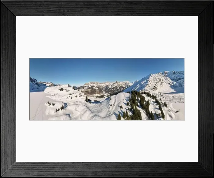 Framed Print : Drone view at Truebsee station over Engelberg on the Swiss alps Framed Print : Drone view at Truebsee station over Engelberg on the Swiss alps