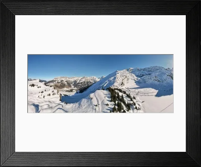 Framed Print : Drone view at Truebsee station over Engelberg on the Swiss alps Framed Print : Drone view at Truebsee station over Engelberg on the Swiss alps