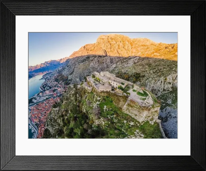 Framed Print : Kotor Old Town Ladder of Kotor Fortress Hiking Trail. Aerial drone view Framed Print : Kotor Old Town Ladder of Kotor Fortress Hiking Trail. Aerial drone view