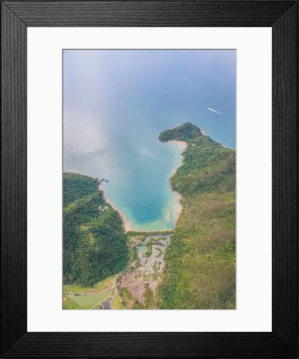 Framed Print : Beautiful top view aerial shot of the wetland in Shan Chung. The remote village in West Sai Kung Country Park, Hong Kong Framed Print : Beautiful top view aerial shot of the wetland in Shan Chung. The remote village in West Sai Kung Country Park, Hong Kong