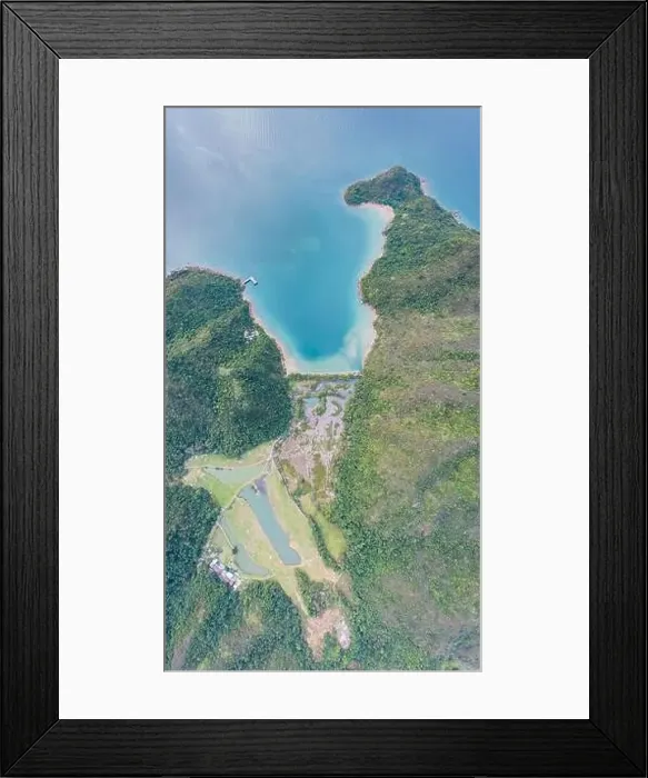Framed Print : Beautiful top veiw aerial shot of the wetlind in Shan Chung. The remote village in West Sai Kung Country Park, Hong Kong Framed Print : Beautiful top veiw aerial shot of the wetlind in Shan Chung. The remote village in West Sai Kung Country Park, Hong Kong
