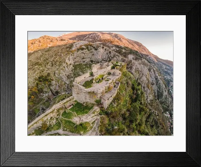 Framed Print : Kotor Old Town Ladder of Kotor Fortress Hiking Trail. Aerial drone view Framed Print : Kotor Old Town Ladder of Kotor Fortress Hiking Trail. Aerial drone view