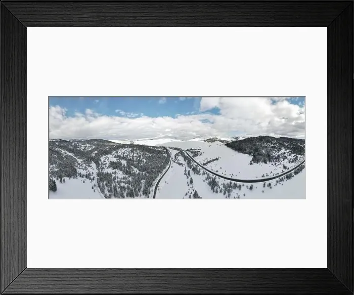 Framed Print : Aerial panorama view of suburb Vodice in winter morning, Landscape on Zlatibor mountain, Serbia. Drone view Framed Print : Aerial panorama view of suburb Vodice in winter morning, Landscape on Zlatibor mountain, Serbia. Drone view