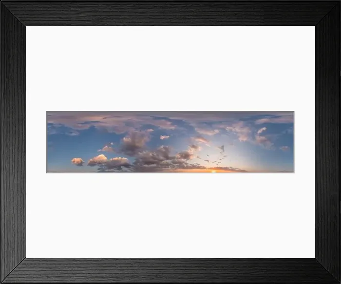 Framed Print : Dark blue sunset sky panorama with pink Cumulus clouds Framed Print : Dark blue sunset sky panorama with pink Cumulus clouds