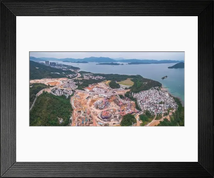 Framed Print : Wide angle aerial shot of the Tseng Tau Tsuen Sai Kung and the nearby construction site, residential housing project Framed Print : Wide angle aerial shot of the Tseng Tau Tsuen Sai Kung and the nearby construction site, residential housing project