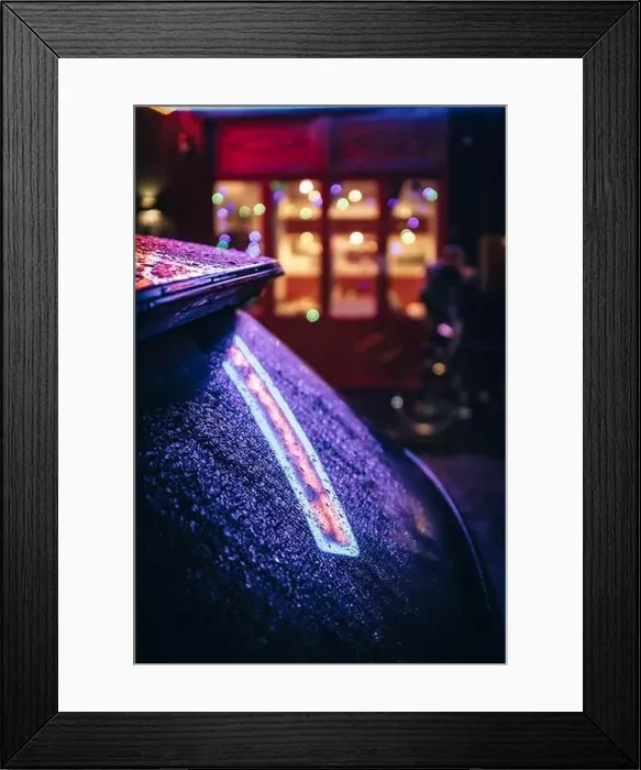 Framed Print : Urban night scene with colourful bright neon lights shining Framed Print : Urban night scene with colourful bright neon lights shining