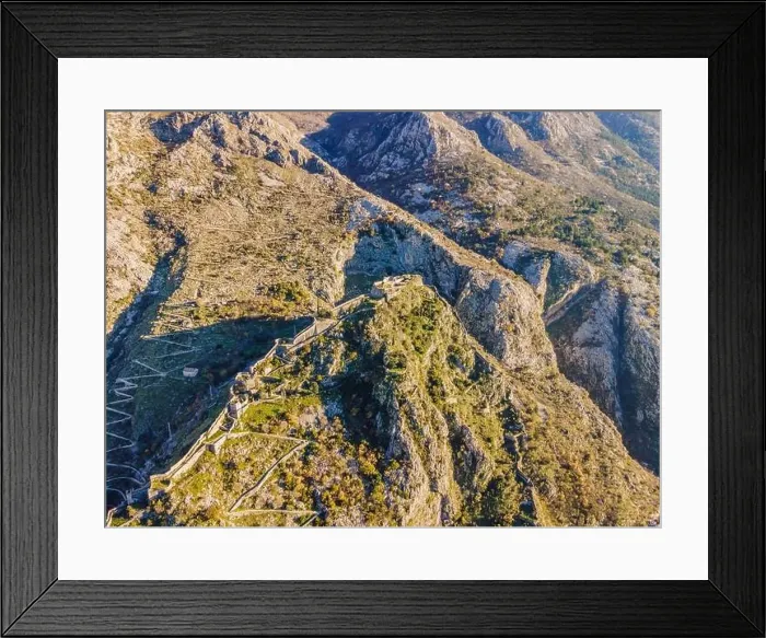Framed Print : Kotor Old Town Ladder of Kotor Fortress Hiking Trail. Aerial drone view Framed Print : Kotor Old Town Ladder of Kotor Fortress Hiking Trail. Aerial drone view