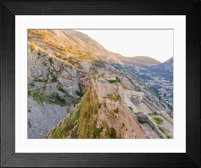 Framed Print : Kotor Old Town Ladder of Kotor Fortress Hiking Trail. Aerial drone view Framed Print : Kotor Old Town Ladder of Kotor Fortress Hiking Trail. Aerial drone view