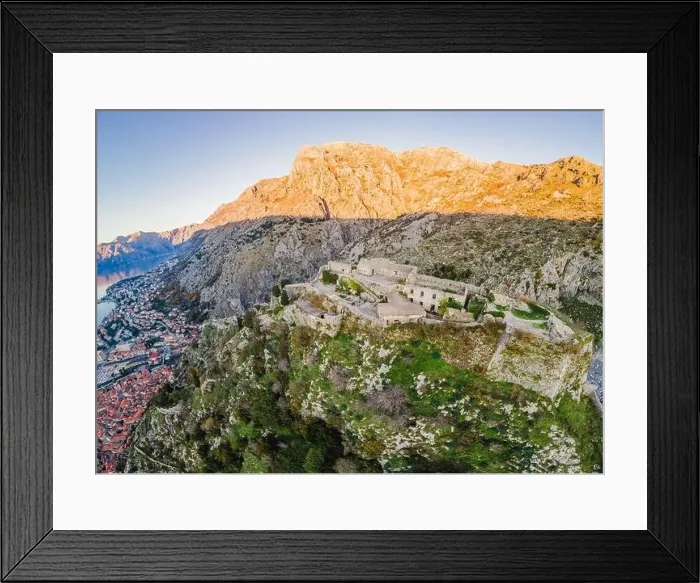 Framed Print : Kotor Old Town Ladder of Kotor Fortress Hiking Trail. Aerial drone view Framed Print : Kotor Old Town Ladder of Kotor Fortress Hiking Trail. Aerial drone view