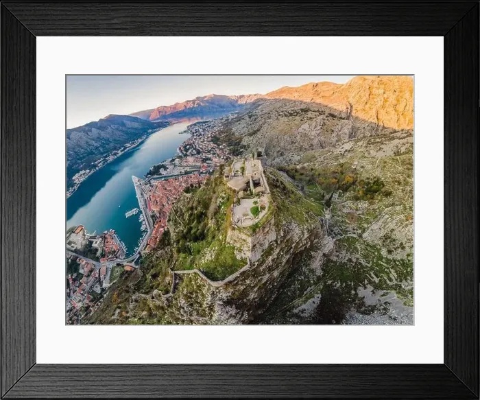Framed Print : Kotor Old Town Ladder of Kotor Fortress Hiking Trail. Aerial drone view Framed Print : Kotor Old Town Ladder of Kotor Fortress Hiking Trail. Aerial drone view