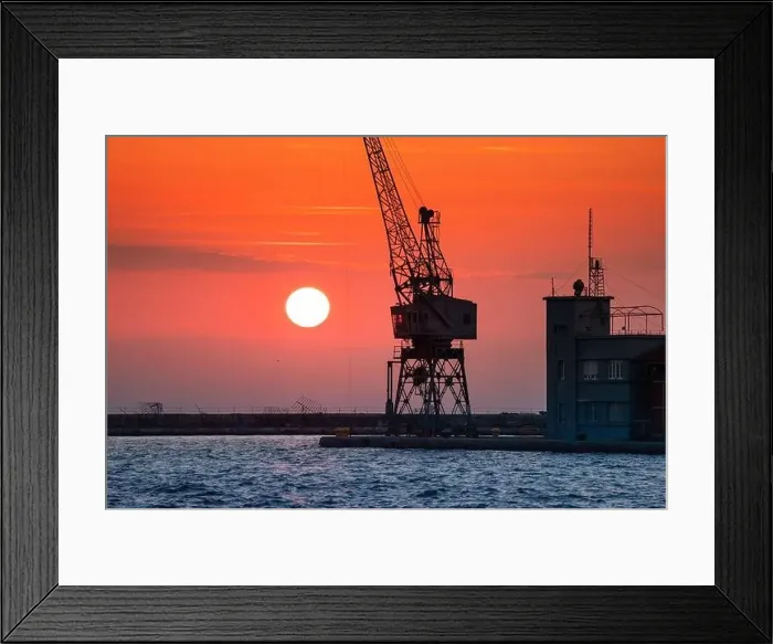 Framed Print : Sunset view of sea port of Thessaloniki city. Marina and cargo transport in Macedonia concept Framed Print : Sunset view of sea port of Thessaloniki city. Marina and cargo transport in Macedonia concept