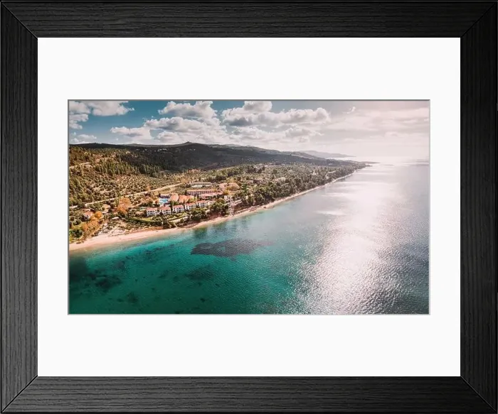 Framed Print : Aerial view of the idyllic seascape on the Sithonia peninsula in Halkidiki Framed Print : Aerial view of the idyllic seascape on the Sithonia peninsula in Halkidiki